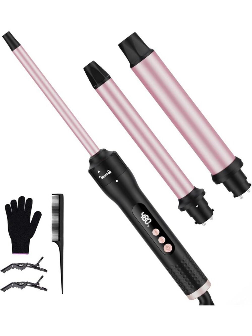 3-in-1 Ceramic Curling Wand Set, Fast Heating Interchangeable Hair Curler, Dual